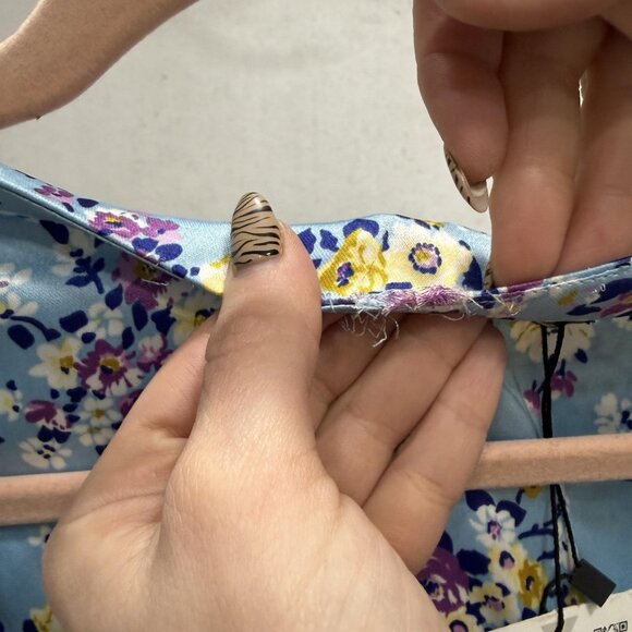 Zara Dress Womens Small Blue Floral Puff Sleeve Fit & Flare Mini Satin Sundress - Picture 3 of 14